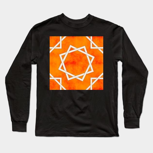 Octagrams on Orange Clouds Pattern Long Sleeve T-Shirt by SolarCross